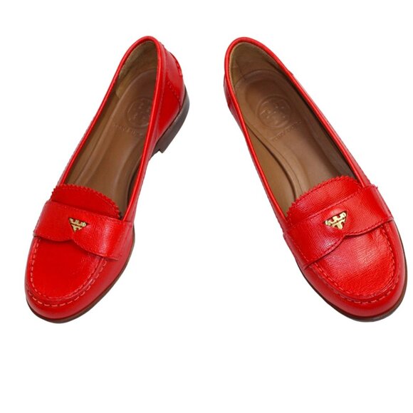 Tory Burch Penny Crimson Red Coin Accent Leather Loafers Size 5.5 - Picture 6 of 12